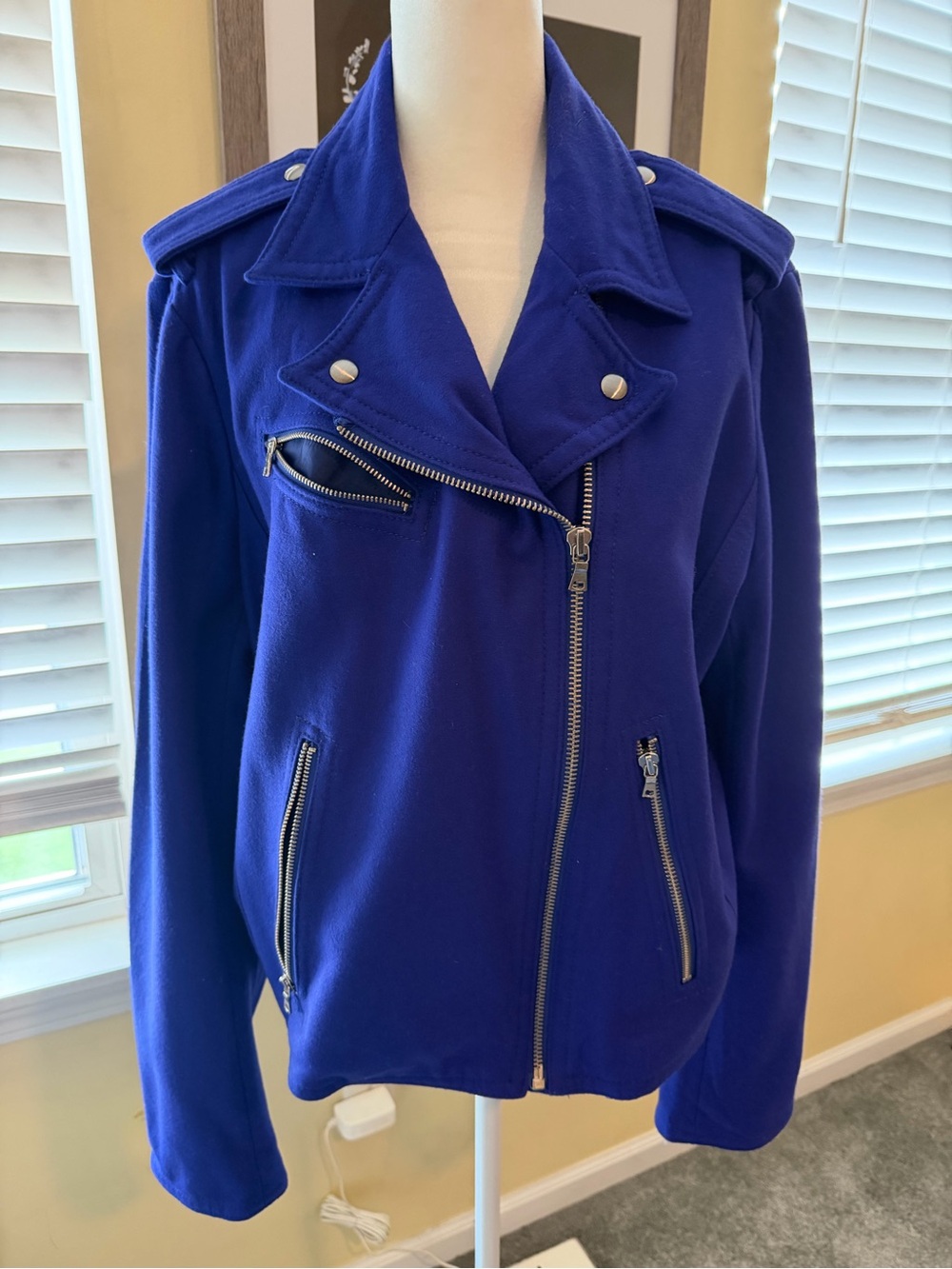 GAP Women's Electric Blue Asymmetrical Zip Moto Jacket